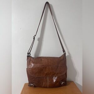 Fossil  Brown Canvas Glazed Leather Large Messenger Bag Buckles Office School